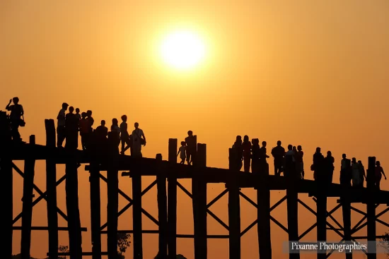 asie, myanmar, birmanie, amarapura, pont U Bein, coucher de soleil, pixanne photographies